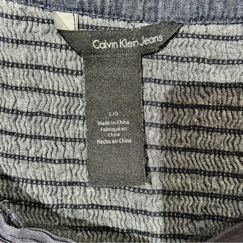 Calvin Klein Tank Denim Dress Dark Wash Elastic Bodice Large - Picture 6 of 16
